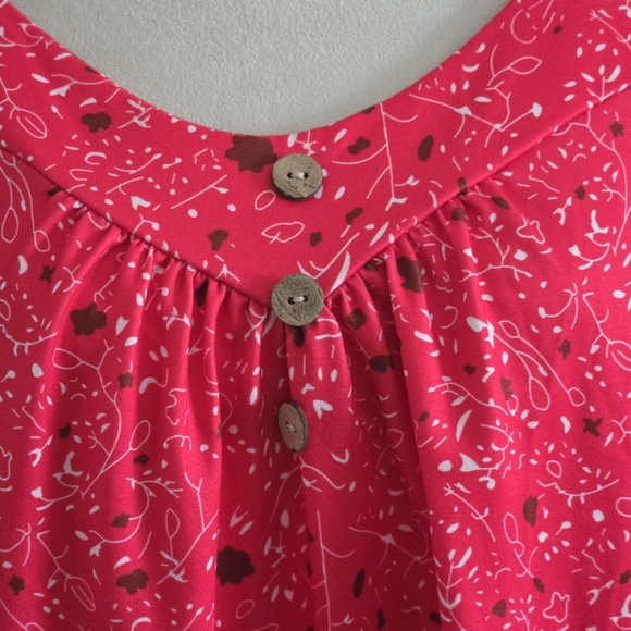 Ditsy Floral Print Red Tank Top Size 3XL (18W) Tunic Length Round Neck Stretch - Picture 5 of 12